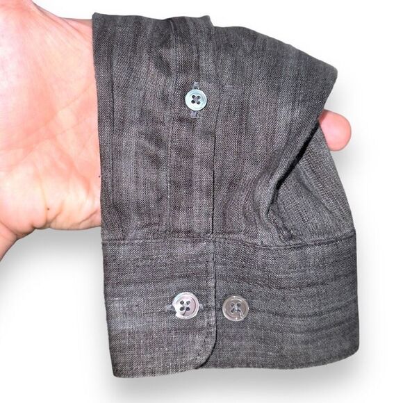 Stitch Note 100% European Linen Button Up Shirt Sz Men’s L in Black - Picture 4 of 6